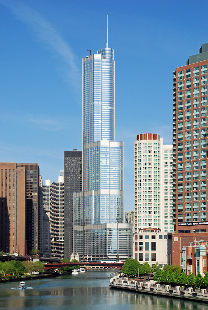 The Trump Tower, named for Donald Trump, is located on the Chicago River in 